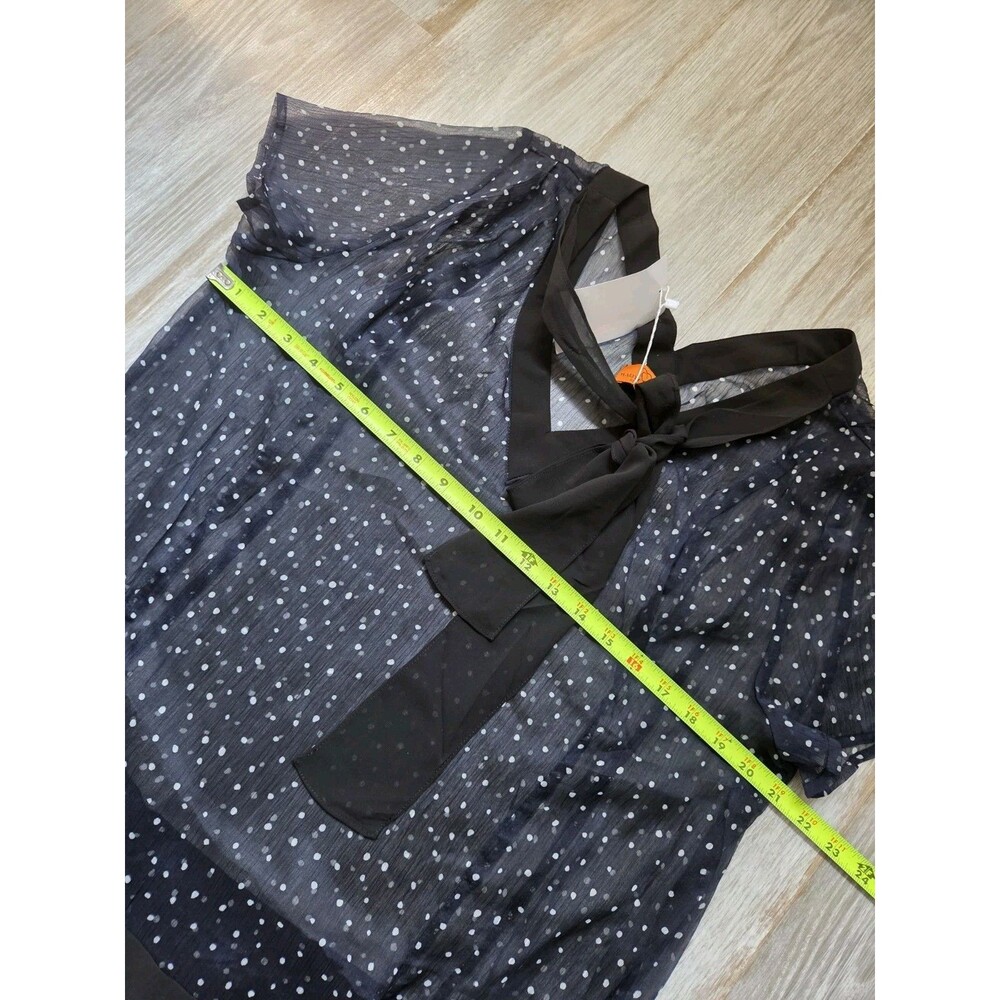 NWT Marycrafts Polka Dot Sheer Tie Neck Chiffon Fit Flare Dress Navy & Black L - Picture 5 of 9